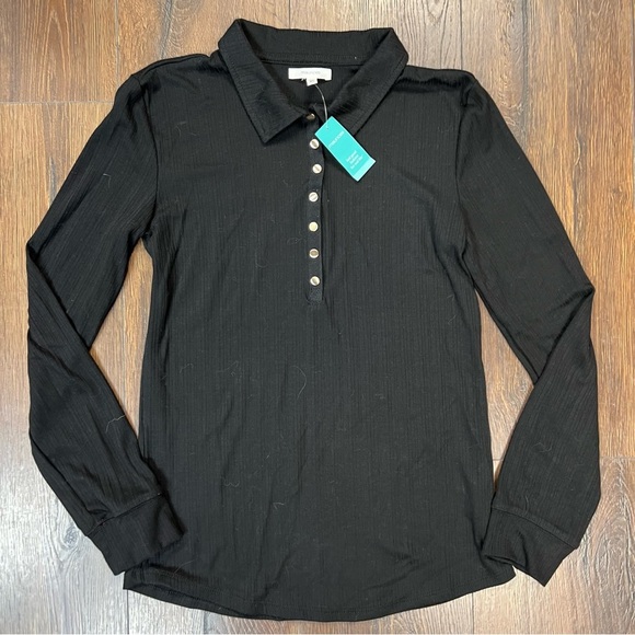 🆕 Maurice’s black ribbed Henley SZ XS - Picture 1 of 4